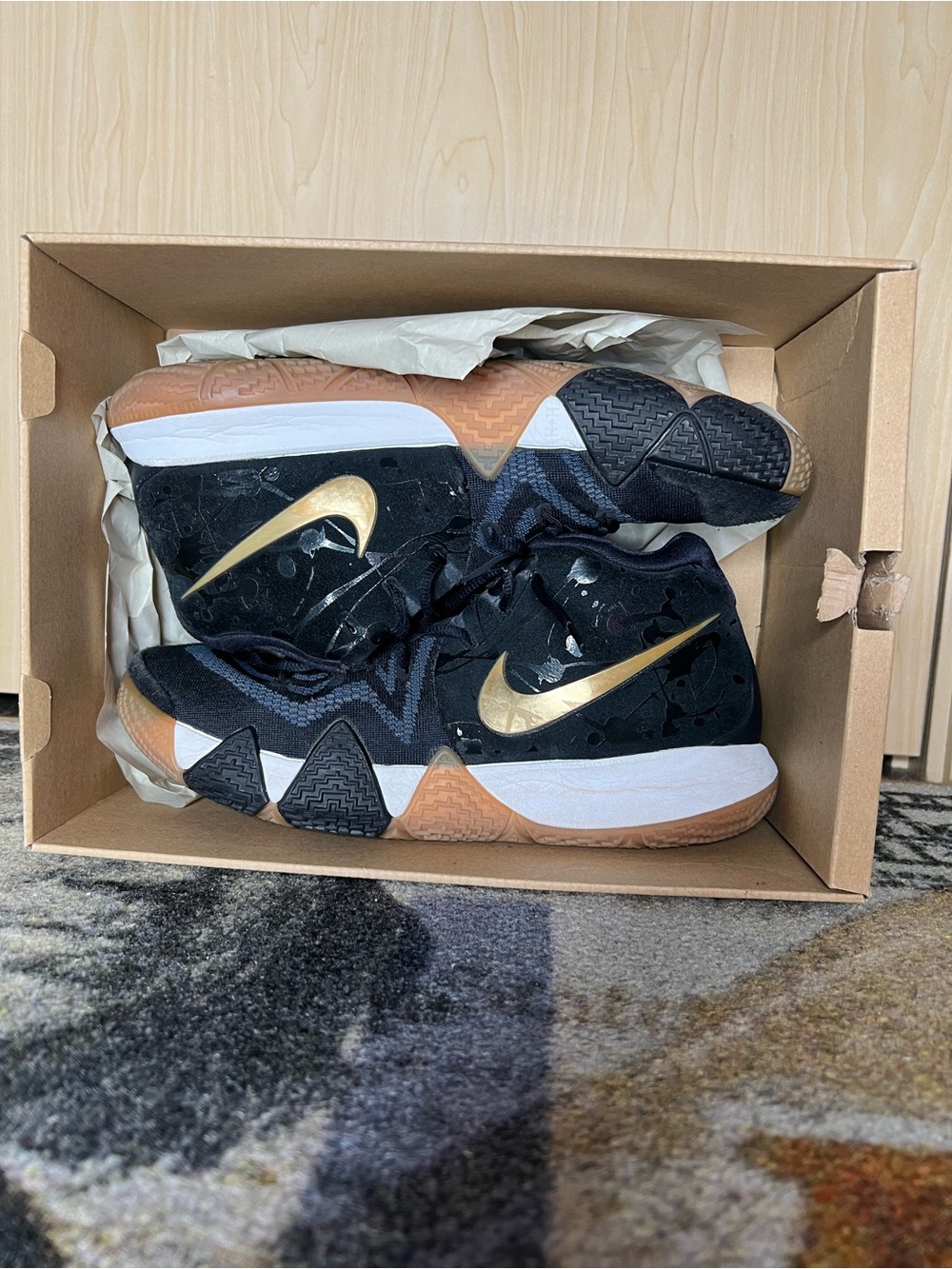 Nike Black with Gold Swoosh High-Top Basketball Shoes